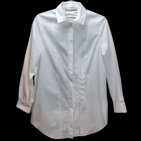 Finery Button Down Top Womens Size 6 Long Sleeve Tie Back Collar Tunic Relax Fit - Picture 1 of 8